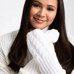 Just Cozy Knitted Mittens White - Cozy Lined Mittens