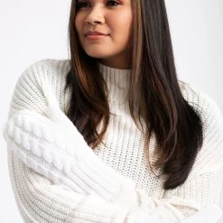 Just Cozy Knitted Mittens White - Cozy Lined Mittens