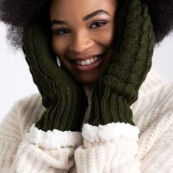 Just Cozy Knitted Mittens Green - Cozy Lined Mittens