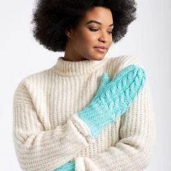 Just Cozy Knitted Mittens Cyan Blue - Cozy Lined Mittens