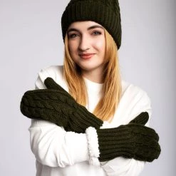 Just Cozy Knitted Mittens Green - Cozy Lined Mittens