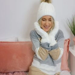 Just Cozy Knitted Mittens White - Cozy Lined Mittens