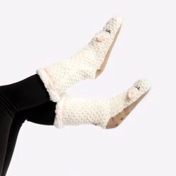 Just Cozy White & Pink - Cozy Slipper Socks