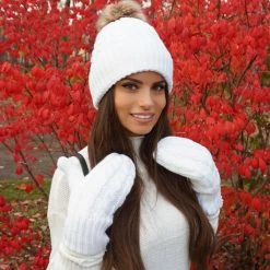 Just Cozy Knitted Mittens White - Cozy Lined Mittens